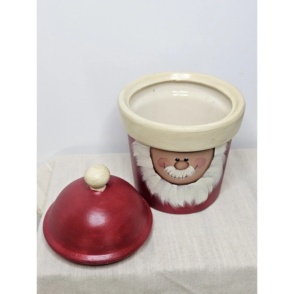 Christmas Santa Hand Painted Crock With Lid